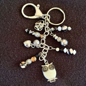NEW Owl Silver Bag Charm Keychain Handmade One of a Kind Crystal Beads